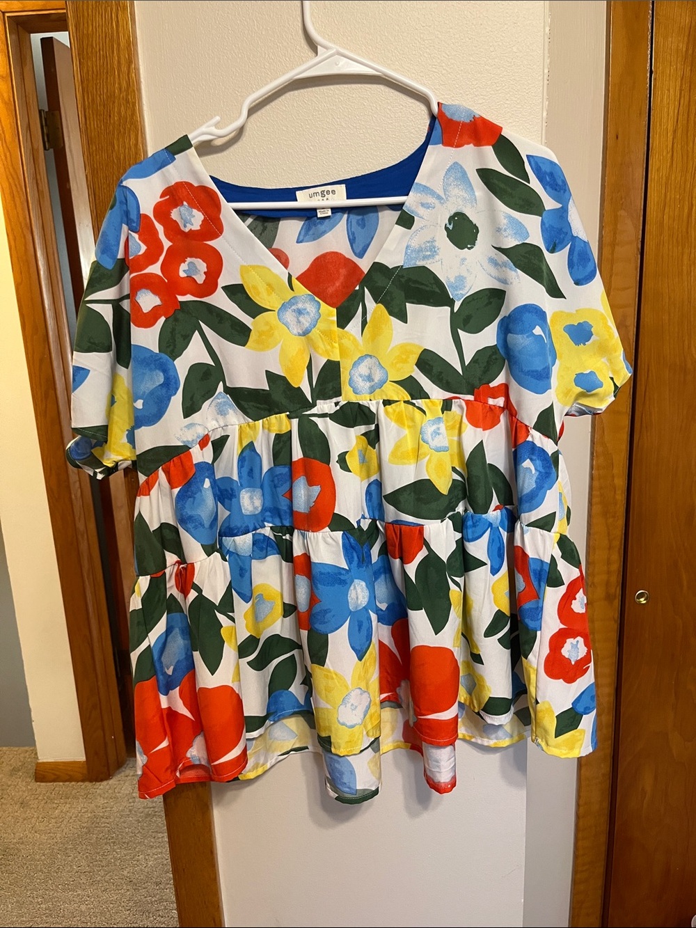 Umgee Multicolor Floral Tiered V-Neck Top